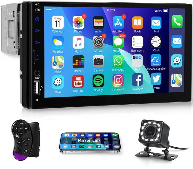 Main image of Single Din HD Touch Screen Car Stereo with Bluetooth,1 DIN 7 inch Car Radio Audio Receiver Surpport USB AUX SD Mirror Link Rear View Camera FM EQ SWC Steering Wheel Controller and Color Lights