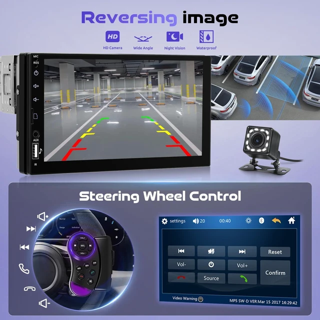 Alt view image 4 of 7 - Single Din HD Touch Screen Car Stereo with Bluetooth,1 DIN 7 inch Car Radio Audio Receiver Surpport USB AUX SD Mirror Link Rear View Camera FM EQ SWC Steering Wheel Controller and Color Lights