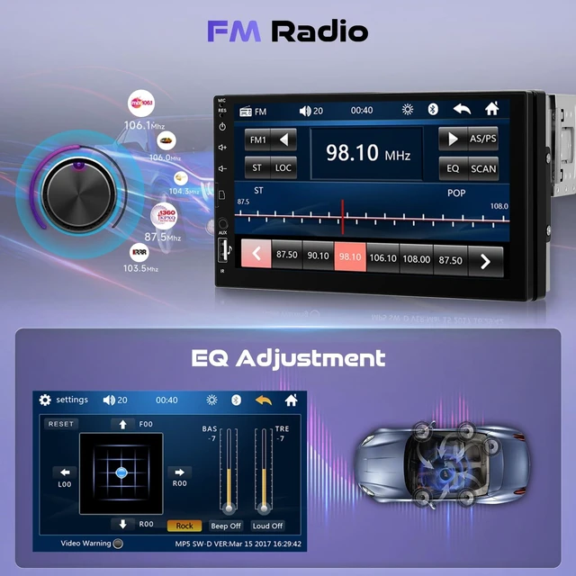Alt view image 5 of 7 - Single Din HD Touch Screen Car Stereo with Bluetooth,1 DIN 7 inch Car Radio Audio Receiver Surpport USB AUX SD Mirror Link Rear View Camera FM EQ SWC Steering Wheel Controller and Color Lights