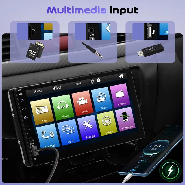 Alt view image 6 of 7 - Single Din HD Touch Screen Car Stereo with Bluetooth,1 DIN 7 inch Car Radio Audio Receiver Surpport USB AUX SD Mirror Link Rear View Camera FM EQ SWC Steering Wheel Controller and Color Lights