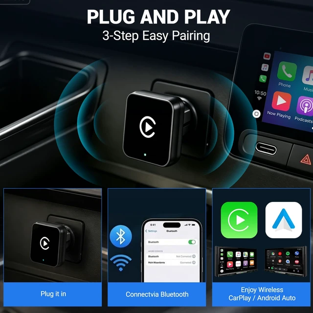 Alt view image 6 of 7 - Yurnlv 2-in-1 Wireless CarPlay Android Auto Adapter, Plug & Play CarPlay Adapter,Fast Auto Reconnect,Convert Wired to Wireless for Factory Cars,Wide Compatibility for Most Cars
