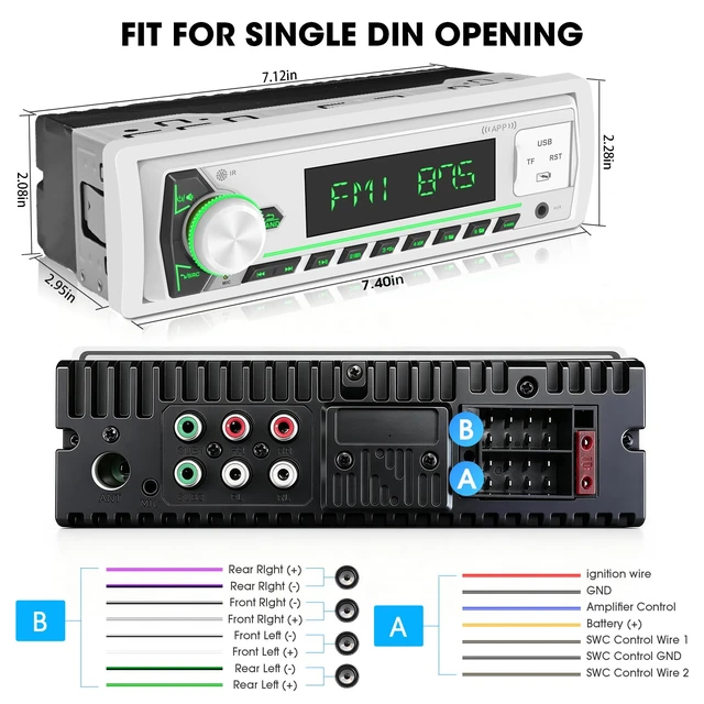 Alt view image 7 of 7 - Single Din Bluetooth Marine Radio: Indash Car Stereo Receiver for Boat | Digital LCD Display AM FM AUX SD USB Fast Charging 2 Subwoofer Outputs