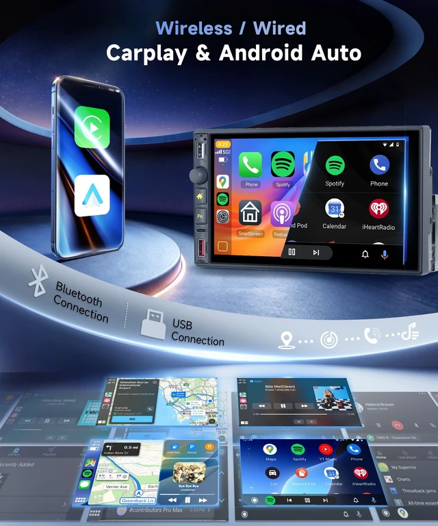 Alt view image 2 of 7 - Single Din Car Stereo, 7 Inch IPS Touch Screen Car Radio Bluetooth 5.0 | with Wireless CarPlay & Android Auto, FM USB EQ SWC Mirror Link, Car Audio Receiver with Backup Camera