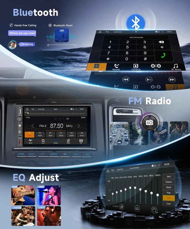 Alt view image 4 of 7 - Single Din Car Stereo, 7 Inch IPS Touch Screen Car Radio Bluetooth 5.0 | with Wireless CarPlay & Android Auto, FM USB EQ SWC Mirror Link, Car Audio Receiver with Backup Camera