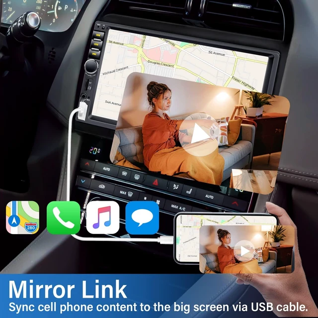 Alt view image 2 of 6 - Double Din Car Stereo with Backup Camera Microphone, 7' Touchscreen 2 Din Radio, MP5 Player, Car Audio Receivers Support Mirror Link/Hands Free Call/FM/Steering Wheel Remote/BT/TF/USB/EQ/Aux