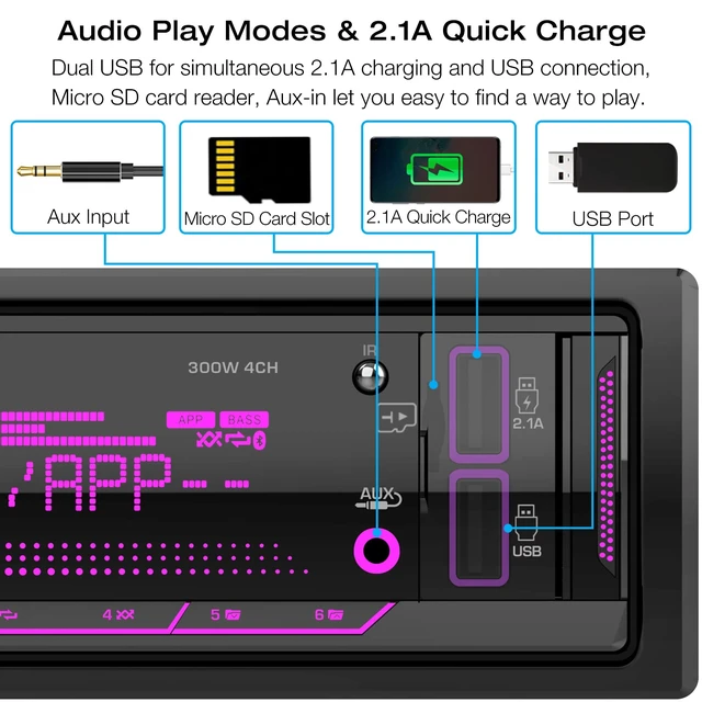 Alt view image 4 of 7 - Single Din Stereo Car Radio: Bluetooth Car Audio Receiver with FM AM | Digital LCD Display USB SD AUX MP3 Player 2.1A Quick Charge APP Remote