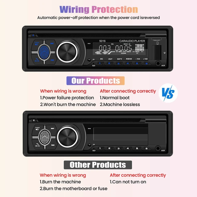 Alt view image 4 of 7 - Camecho Single Din Car Stereo, Bluetooth 5.1 Car Audio Receiver with CD DVD Player, AM/FM Radio, Car Locator, USB/TF/AUX Input, 60W x 4 Output