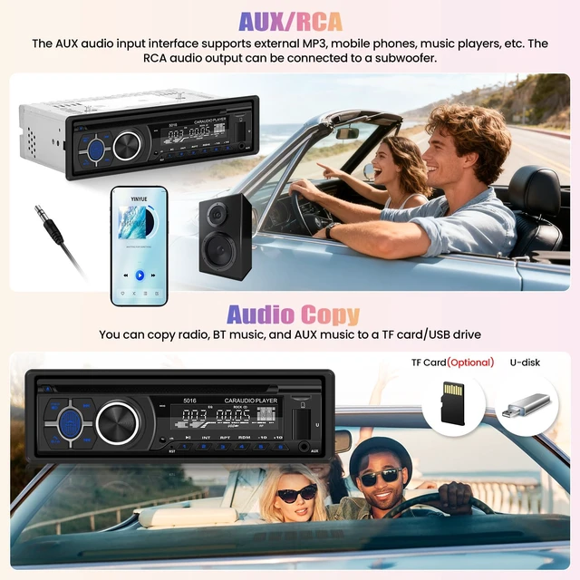 Alt view image 6 of 7 - Camecho Single Din Car Stereo, Bluetooth 5.1 Car Audio Receiver with CD DVD Player, AM/FM Radio, Car Locator, USB/TF/AUX Input, 60W x 4 Output