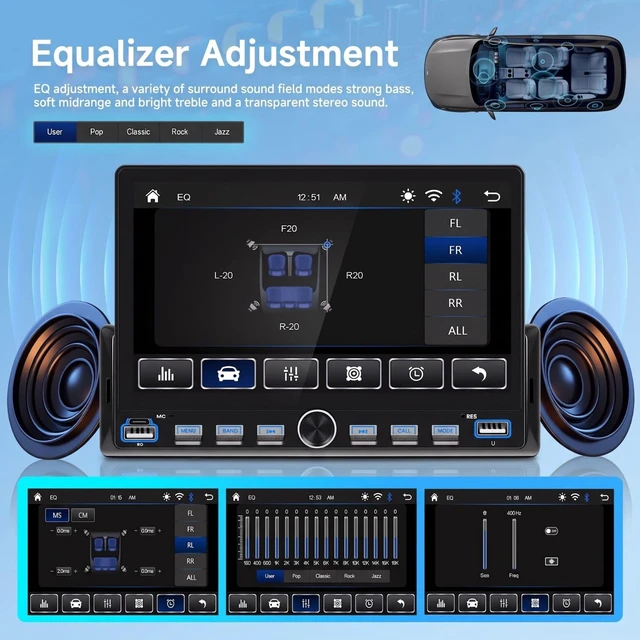 Alt view image 5 of 7 - 7 Inch Single Din Car Stereo - Wireless CarPlay & Android Auto, Mirror Link, Steering Wheel Control, Bluetooth, FM Radio, 7 Color Lights, EQ Adjustment, Online Video Support for Most Vehicles