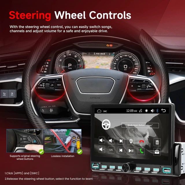 Alt view image 2 of 7 - 7 Inch Single Din Car Stereo with Mirror Link, Steering Wheel Control, Bluetooth, FM Radio, 7 Color Lights, EQ Adjustment, Online Video Support for Most Vehicles