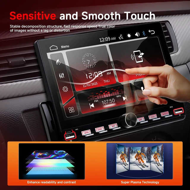 Alt view image 7 of 7 - 7 Inch Single Din Car Stereo with Mirror Link, Steering Wheel Control, Bluetooth, FM Radio, 7 Color Lights, EQ Adjustment, Online Video Support for Most Vehicles