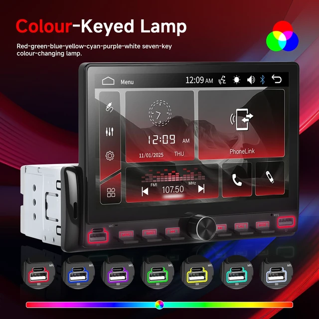 Alt view image 5 of 7 - 7 Inch Single Din Car Stereo with Mirror Link, Steering Wheel Control, Bluetooth, FM Radio, 7 Color Lights, EQ Adjustment, Online Video Support for Most Vehicles