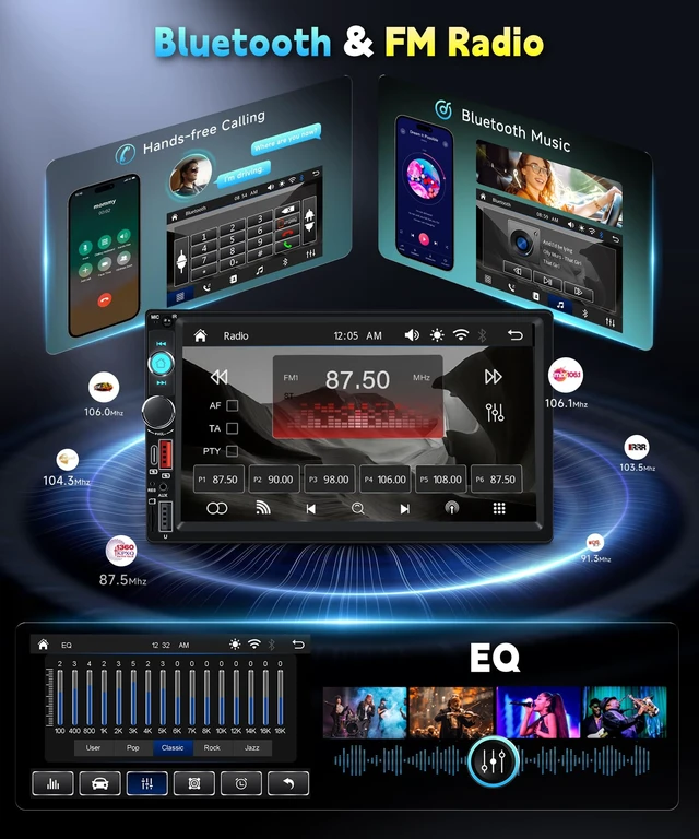 Alt view image 3 of 6 - KYNNT Car Stereo Double Din Radio, 7 inch Touch Screen Radio | 2 Din Bluetooth Stereo, Mirror Link, FM EQ SWC USB Backup Camera Type-C Fast Charging, Car Audio Receivers