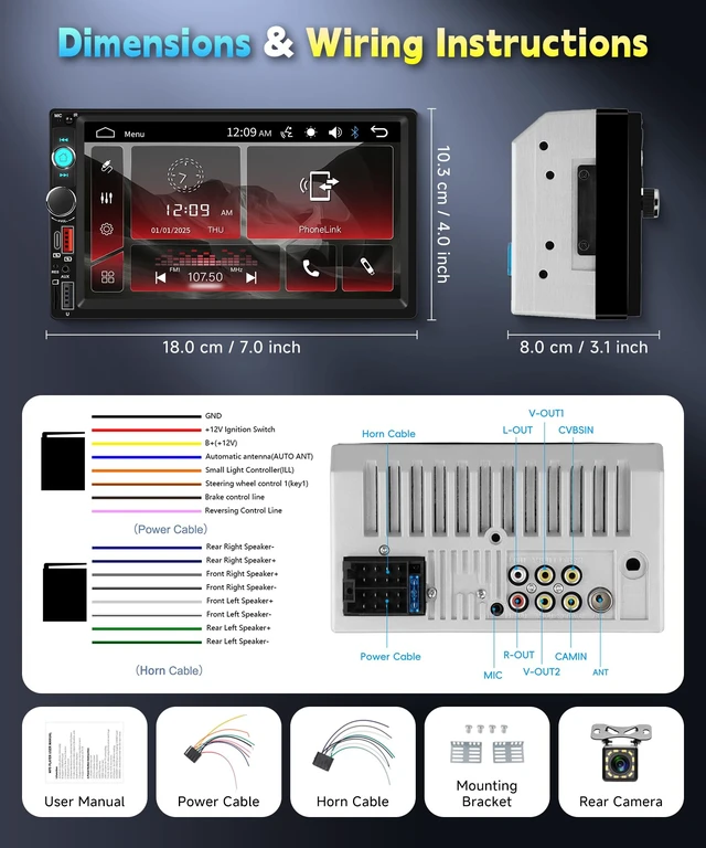 Alt view image 6 of 6 - KYNNT Car Stereo Double Din Radio, 7 inch Touch Screen Radio | 2 Din Bluetooth Stereo, Mirror Link, FM EQ SWC USB Backup Camera Type-C Fast Charging, Car Audio Receivers