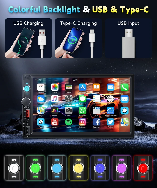 Alt view image 5 of 6 - KYNNT Car Stereo Double Din Radio, 7 inch Touch Screen Radio | 2 Din Bluetooth Stereo, Mirror Link, FM EQ SWC USB Backup Camera Type-C Fast Charging, Car Audio Receivers