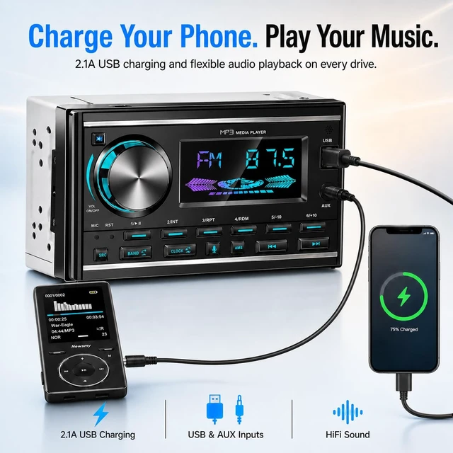 Alt view image 5 of 7 - Double Din Car Stereo with Bluetooth FM Car Radio 7 inch Car Audio Receiver | Car Radio Bluetooth Double DIN Radio USB AUX Input Subwoofer 7 Color