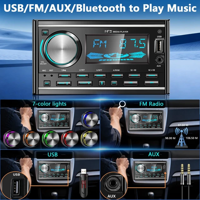 Alt view image 4 of 7 - Double Din Car Stereo with Bluetooth FM Car Radio 7 inch Car Audio Receiver | Car Radio Bluetooth Double DIN Radio USB AUX Input Subwoofer 7 Color