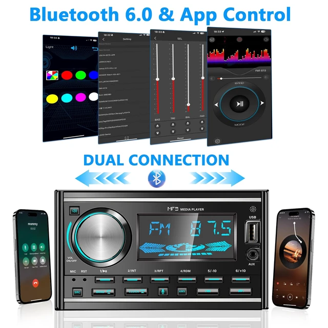 Alt view image 6 of 7 - Double Din Car Stereo with Bluetooth FM Car Radio 7 inch Car Audio Receiver | Car Radio Bluetooth Double DIN Radio USB AUX Input Subwoofer 7 Color