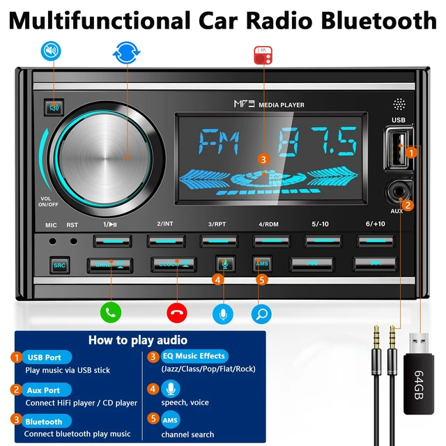 Alt view image 7 of 7 - Double Din Car Stereo with Bluetooth FM Car Radio 7 inch Car Audio Receiver | Car Radio Bluetooth Double DIN Radio USB AUX Input Subwoofer 7 Color