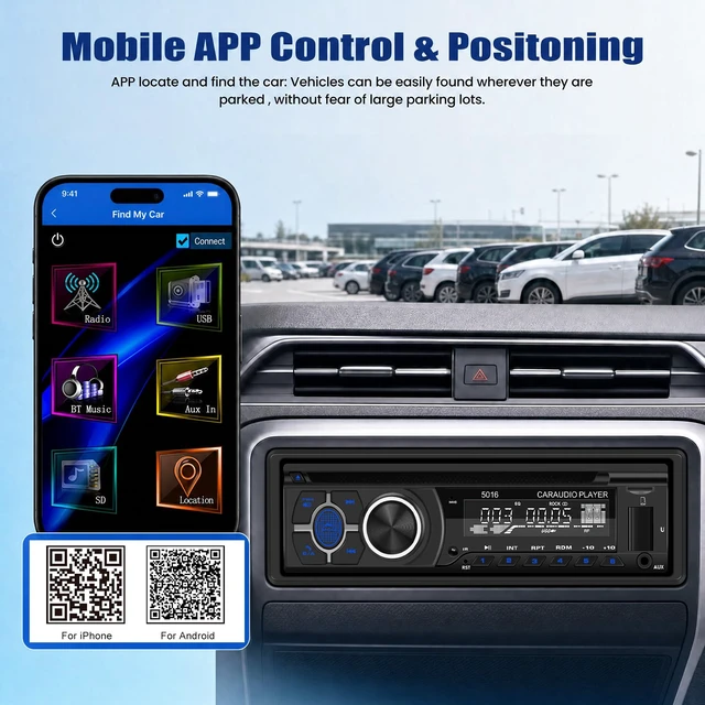 Alt view image 5 of 7 - SIXWIN Single Din Car Stereo with Double BT Voice Assistant Find Car Function Audio Recording APP Control FM AM CD DVD Car MP3 Player USB AUX Port Car Audio System
