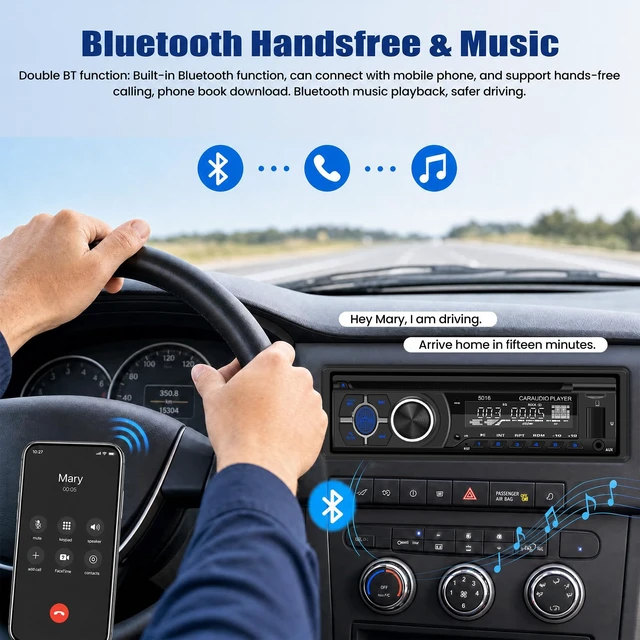 Alt view image 4 of 7 - SIXWIN Single Din Car Stereo with Double BT Voice Assistant Find Car Function Audio Recording APP Control FM AM CD DVD Car MP3 Player USB AUX Port Car Audio System