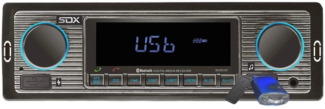 Main image of SDX Audio Bluetooth Radio Receiver, MP3 Player with USB Charger, MP3/USB, Aux-in, Built-in Microphone Hands-free, Multi Color Illumination Digital LCD Display Panel, Car Stereo Receiver with Bluetooth