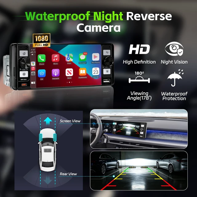 Alt view image 5 of 7 - Single Din Radio Car Stereo with Wireless Apple Carplay & Android Auto, 5.7" IPS Touchscreen Car Stereo with Bluetooth 1080P Backup Camera Mirror Link Navigation Type-C Fast Chaging USB FM/AM EQ Mic
