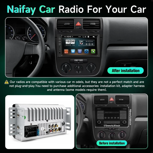 Alt view image 2 of 7 - Naifay Car Stereo Double Din Radio with Bluetooth Car Audio Receivers | 7inch Touchscreen Car Radio with Backup Camera, MirrorLink, SWC, FM/EQ/USB/SD/AUX, Subwoofer