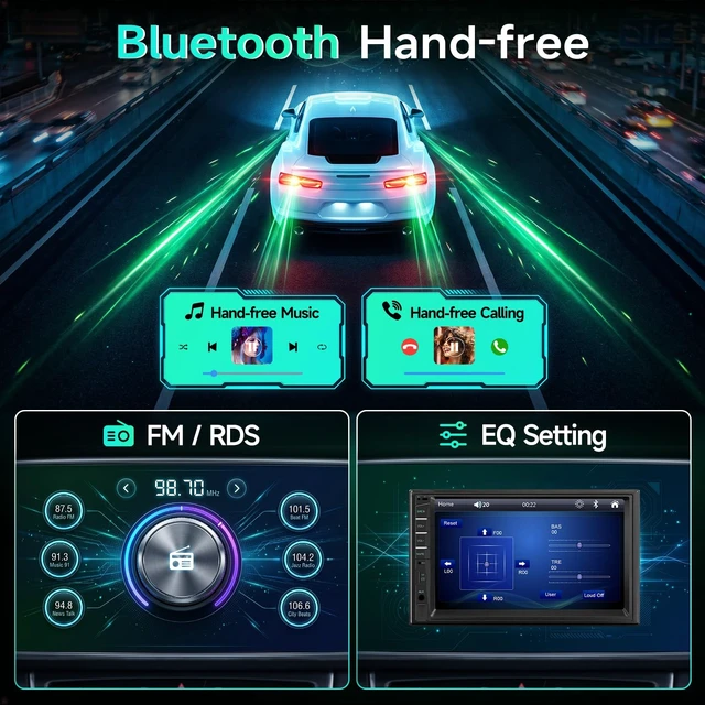 Alt view image 4 of 7 - Naifay Car Stereo Double Din Radio with Bluetooth Car Audio Receivers | 7inch Touchscreen Car Radio with Backup Camera, MirrorLink, SWC, FM/EQ/USB/SD/AUX, Subwoofer