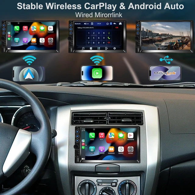 Alt view image 3 of 7 - 7 inch Double Din Car Stereo,Carplay Screen for Car with Wireless Apple Carplay & Android Auto,Backup Camera,Car Audio Receivers with Voice Control, MirrorLink, Bluetooth, SWC, FM Car Stereo