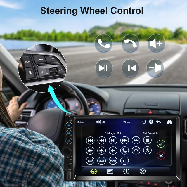 Alt view image 6 of 7 - 7 inch Double Din Car Stereo,Carplay Screen for Car with Wireless Apple Carplay & Android Auto,Backup Camera,Car Audio Receivers with Voice Control, MirrorLink, Bluetooth, SWC, FM Car Stereo