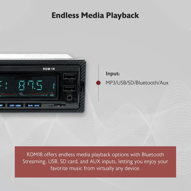 Alt view image 4 of 7 - Rockville RDM18 V2 in-Dash Car Digital Media Bluetooth AM/FM/MP3 Receiver | Dual USB with Charging, 32GB SD, 50W x 4 Peak / 17W x 4 RMS, Front Aux, Single DIN, Remote, Color LCD