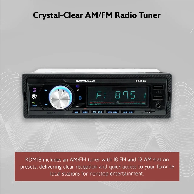 Alt view image 6 of 7 - Rockville RDM18 V2 in-Dash Car Digital Media Bluetooth AM/FM/MP3 Receiver | Dual USB with Charging, 32GB SD, 50W x 4 Peak / 17W x 4 RMS, Front Aux, Single DIN, Remote, Color LCD