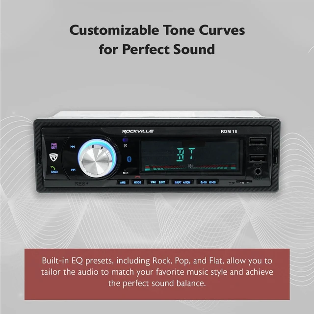 Alt view image 7 of 7 - Rockville RDM18 V2 in-Dash Car Digital Media Bluetooth AM/FM/MP3 Receiver | Dual USB with Charging, 32GB SD, 50W x 4 Peak / 17W x 4 RMS, Front Aux, Single DIN, Remote, Color LCD