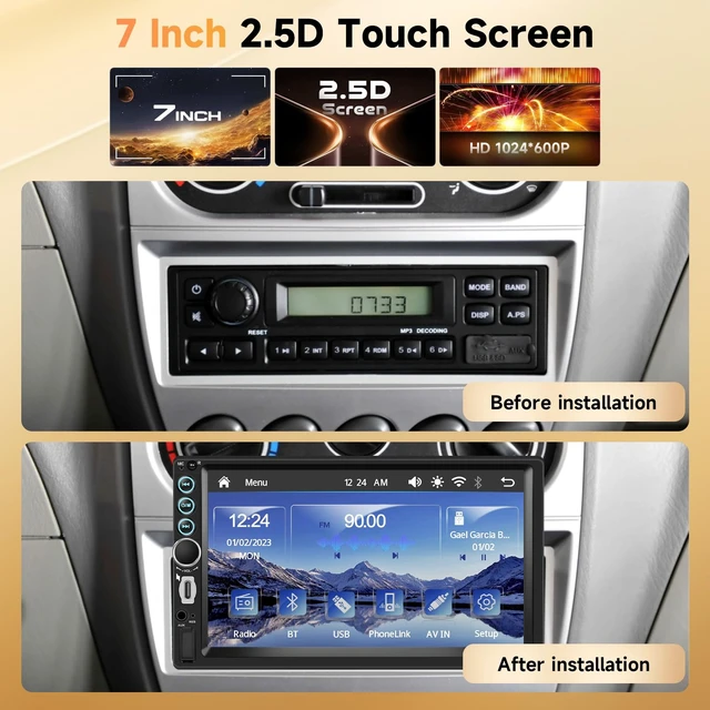 Alt view image 2 of 7 - Double Din Car Stereo 7" HD Touchscreen, Wireless Carplay Android Auto | Bluetooth,SWC,FM Car Radio Receiver,Backup Camera Car Audio Receivers Mirror Link,AUX/EQ Head Unit