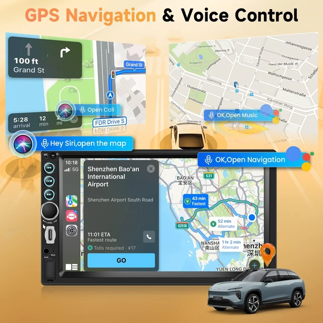 Alt view image 4 of 7 - Double Din Car Stereo 7" HD Touchscreen, Wireless Carplay Android Auto | Bluetooth,SWC,FM Car Radio Receiver,Backup Camera Car Audio Receivers Mirror Link,AUX/EQ Head Unit