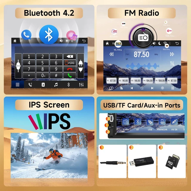 Alt view image 5 of 7 - Double Din Car Stereo 7" HD Touchscreen, Wireless Carplay Android Auto | Bluetooth,SWC,FM Car Radio Receiver,Backup Camera Car Audio Receivers Mirror Link,AUX/EQ Head Unit