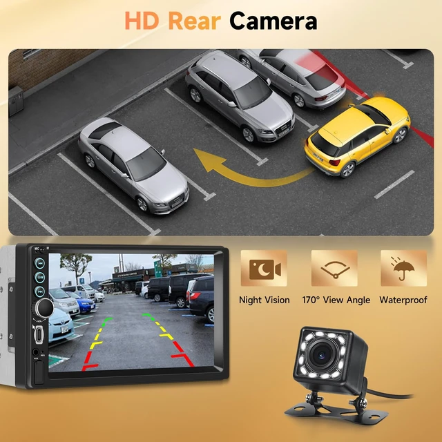 Alt view image 6 of 7 - Double Din Car Stereo 7" HD Touchscreen, Wireless Carplay Android Auto | Bluetooth,SWC,FM Car Radio Receiver,Backup Camera Car Audio Receivers Mirror Link,AUX/EQ Head Unit