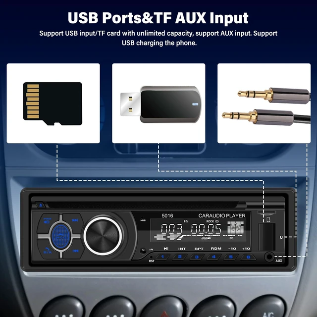 Alt view image 5 of 7 - UNITOPSCI Single Din Radio CD DVD Player Car Stereo with Bluetooth 5.0 Hands-Free, LCD Screen AM/FM Car Radio, Car Audio Receiver Support APP Find Car, Remote Control, Voice Assistant, USB/AUX in/TF