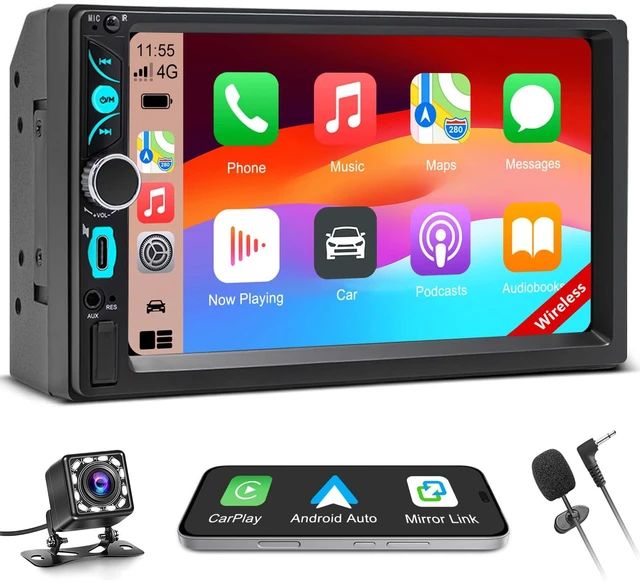 Main image of Double Din Car Stereo with 7" HD Touchscreen, Wireless Carplay & Android Auto, Double Din Radio Support Backup Camera, Bluetooth, Car Audio Receivers, Mirror Link, Type-C, FM/AM/RDS
