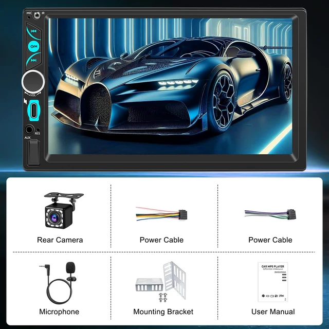 Alt view image 2 of 7 - Double Din Car Stereo with 7" HD Touchscreen, Wireless Carplay & Android Auto, Double Din Radio Support Backup Camera, Bluetooth, Car Audio Receivers, Mirror Link, Type-C, FM/AM/RDS