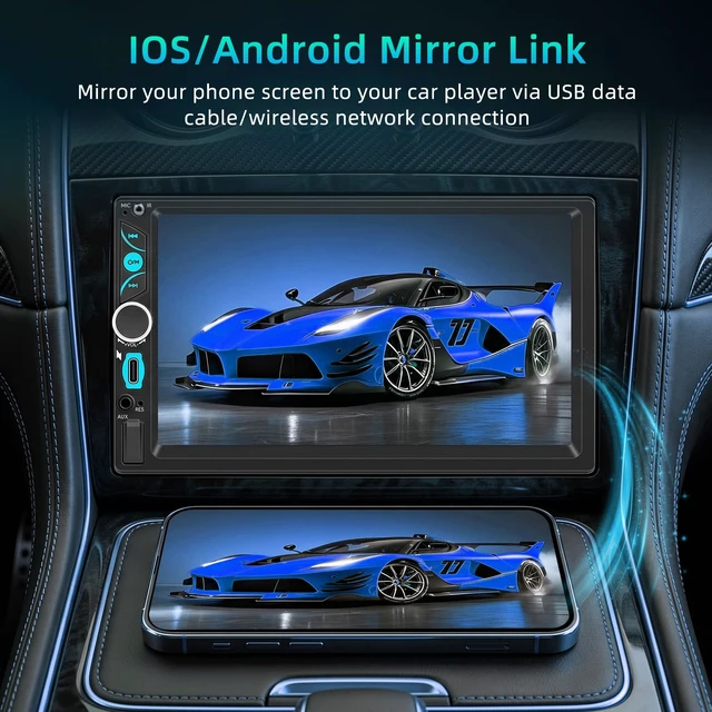 Alt view image 5 of 7 - Double Din Car Stereo with 7" HD Touchscreen, Wireless Carplay & Android Auto, Double Din Radio Support Backup Camera, Bluetooth, Car Audio Receivers, Mirror Link, Type-C, FM/AM/RDS