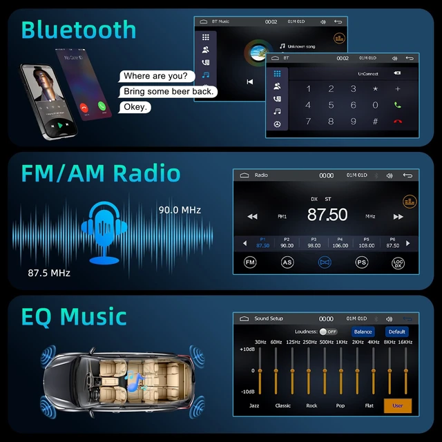 Alt view image 6 of 7 - Double Din Car Stereo with 7" HD Touchscreen, Wireless Carplay & Android Auto, Double Din Radio Support Backup Camera, Bluetooth, Car Audio Receivers, Mirror Link, Type-C, FM/AM/RDS