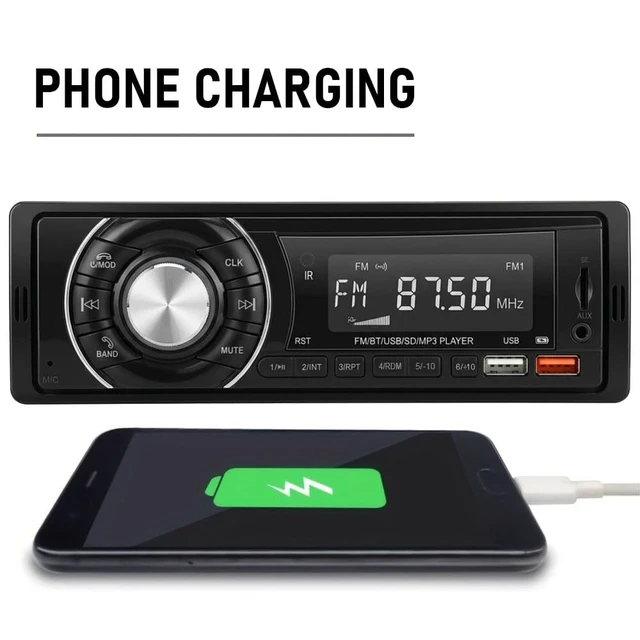 Alt view image 3 of 7 - Car Radio Bluetooth Single Din Headunit - MP3 Player with Hands-Free Calling, Wireless Audio Receiver Stereo Music Streaming, Fast Charging, FM/USB/TF/AUX Port, 7-Color Backlight, Clock Display
