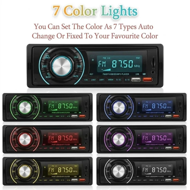 Alt view image 7 of 7 - Car Radio Bluetooth Single Din Headunit - MP3 Player with Hands-Free Calling, Wireless Audio Receiver Stereo Music Streaming, Fast Charging, FM/USB/TF/AUX Port, 7-Color Backlight, Clock Display