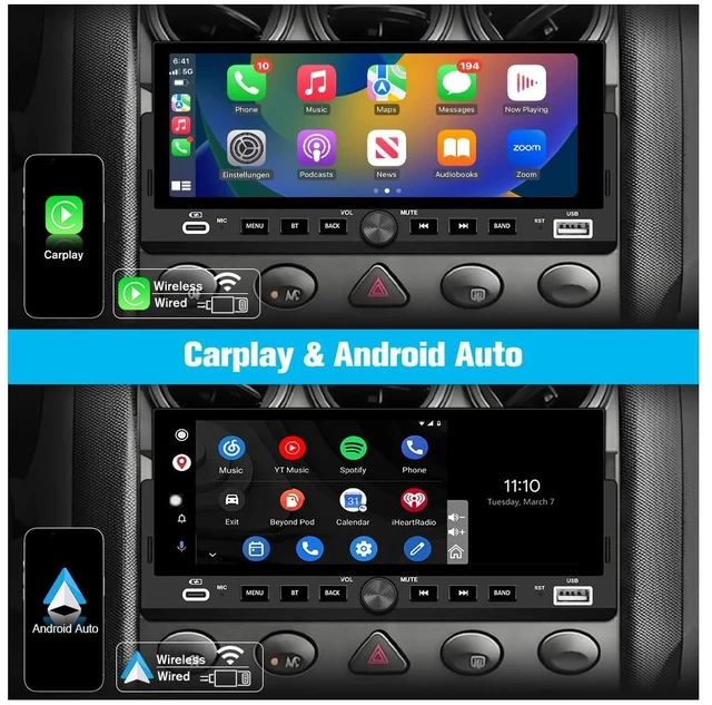Alt view image 3 of 7 - Pyniro Single Din Car Radio with Wireless CarPlay & Android Auto 6.86 Inch