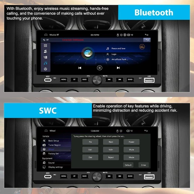 Alt view image 4 of 7 - Pyniro Single Din Car Radio with Wireless CarPlay & Android Auto 6.86 Inch