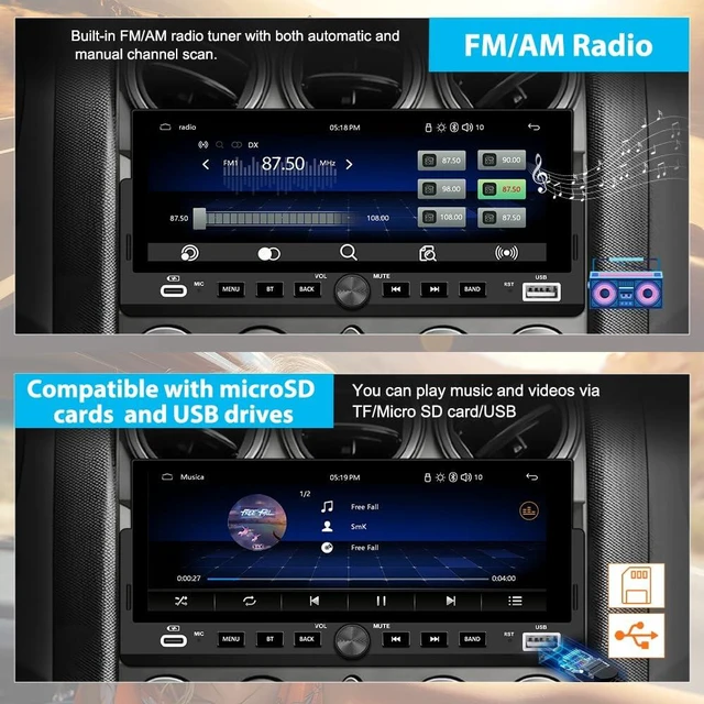 Alt view image 5 of 7 - Pyniro Single Din Car Radio with Wireless CarPlay & Android Auto 6.86 Inch