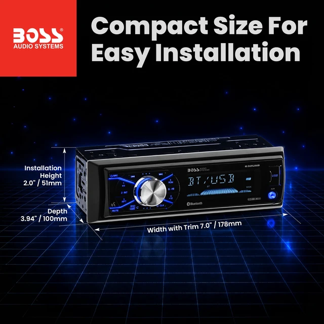 Alt view image 5 of 6 - BOSS Audio Systems 632UAB Single DIN Bluetooth Car Stereo, AUX Input, USB