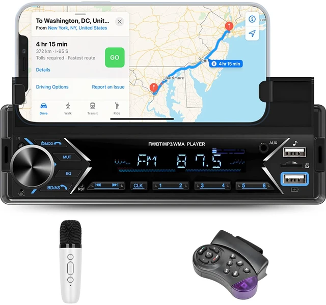 Main image of Single DIN Car Stereo Bluetooth Car Radio with Phone Holder & Wireless MIC | Car Mp3 Player FM/MP3/AUX Dual USB SWC Colorful Lights